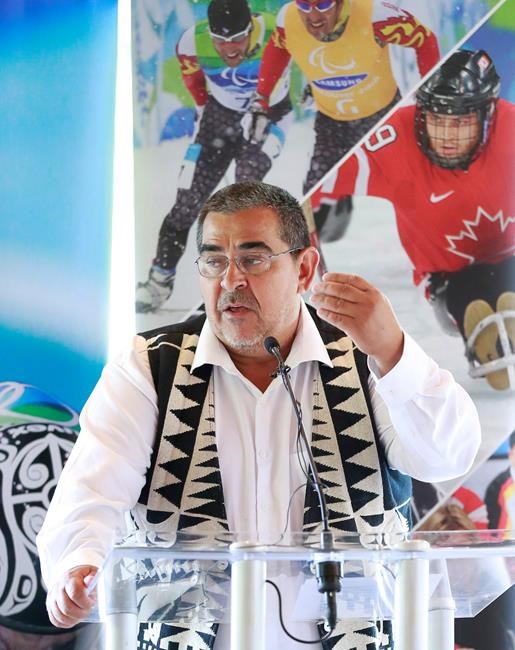 Chief Wayne Sparrow of the Musqueam Indian Band takes part in a joint press conference between the Canadian Olympic Committee, the Four Host First Nations, and the cities of Vancouver and Whistler where the “hosting concept