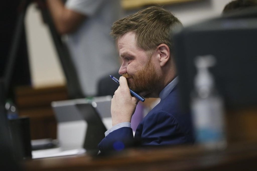 Mark Bankston, lawyer for Neil Heslin and Scarlett Lewis, is pictured during the trial at the Travis County Courthouse, Wednesday Aug. 3, 2022, in Austin, Texas. (Briana Sanchez/Austin American-Statesman via AP)