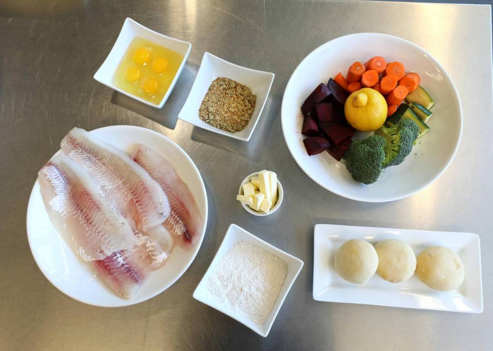 RUTH BONNEVILLE / WINNIPEG FREE PRESS
Brian Bowman’s mise en place for his meal of fried pickerel with roasted vegetables includes a ‘secret’ seasoning mix.