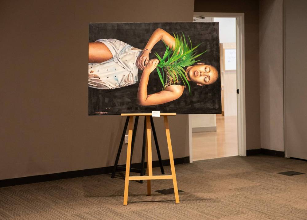JESSICA LEE / WINNIPEG FREE PRESS
A painting by Xavier Mutshipayi is displayed at the Canadian Black Artists United exhibition at the Canadian Human Rights Museum.