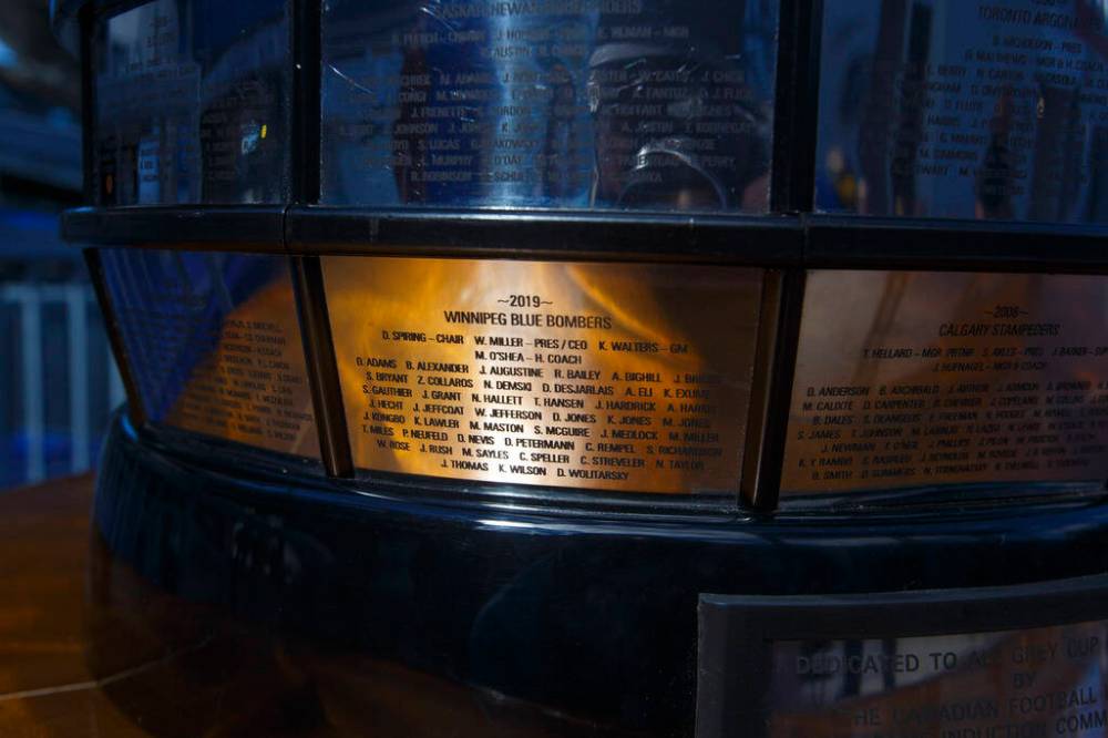 MIKE DEAL / WINNIPEG FREE PRESS FILES
Spiring’s name appears on the Grey Cup twice.