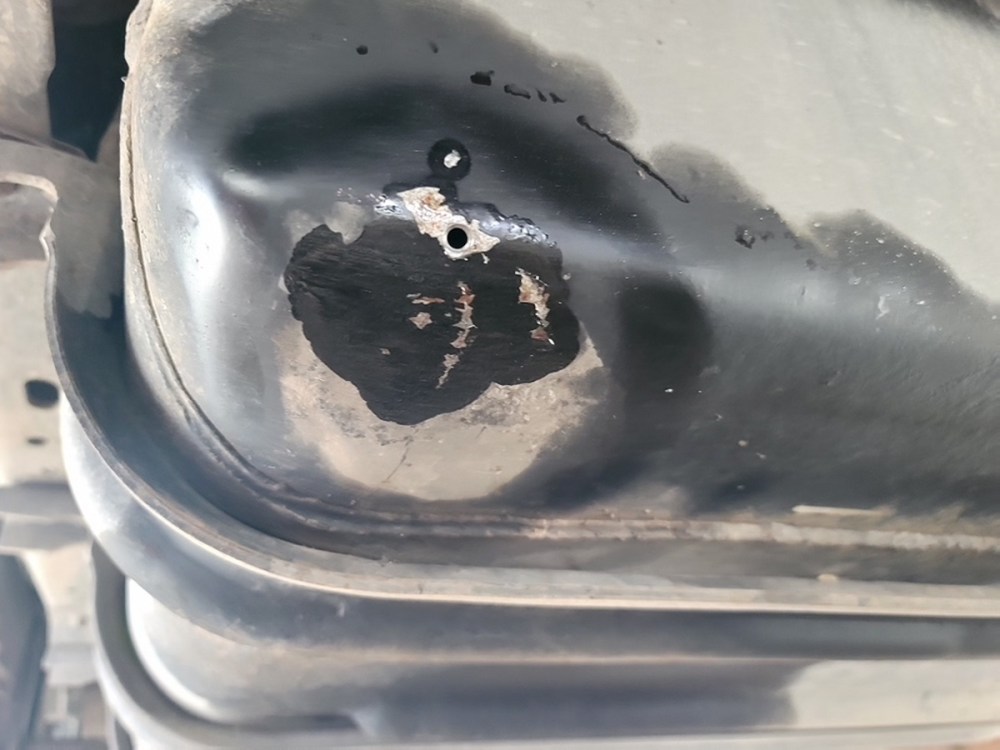 SUPPLIED
Milhausen's RV’s gas tank which had a hole drilled in it by the gas thieves.