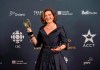 Lisa LaFlamme holds her award for best news anchor at the Canadian Screen Awards in Toronto on Sunday evening, March 1, 2015. Bell Media told staff in an internal memo that LaFlamme was given the opportunity to say farewell to viewers on CTV's nightly newscast. THE CANADIAN PRESS/Chris Young