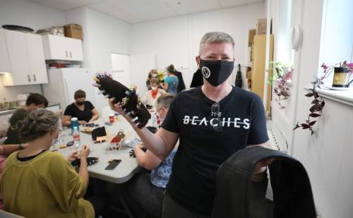 photos by RUTH BONNEVILLE / WINNIPEG FREE PRESS
                                Andy Brown will turn his old leather chaps into mitts that will be distributed to unhoused people this winter.