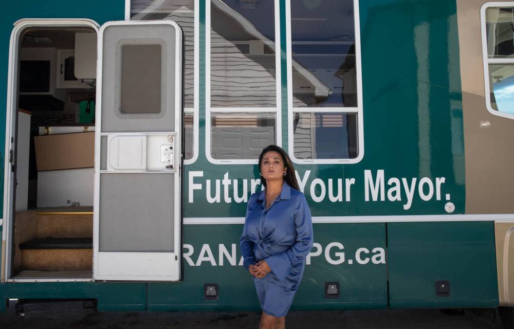 JESSICA LEE / WINNIPEG FREE PRESS
Rana Bokhari filed a police report, after finding out the recreational vehicle she is using as a campaign headquarters had been damaged prior to driving an event Monday.