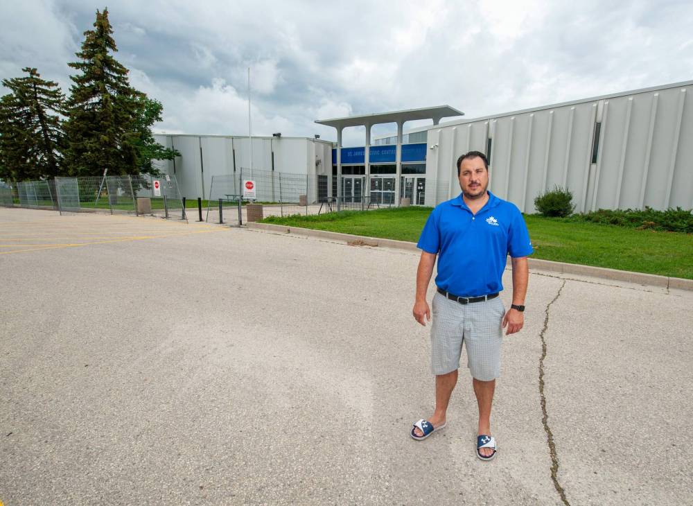 ETHAN CAIRNS / WINNIPEG FREE PRESS
Justin Steeves, President of the St. James Jr. Canucks stands outside the St. James Civic Centre, which will finally reopen in September, following construction delays.