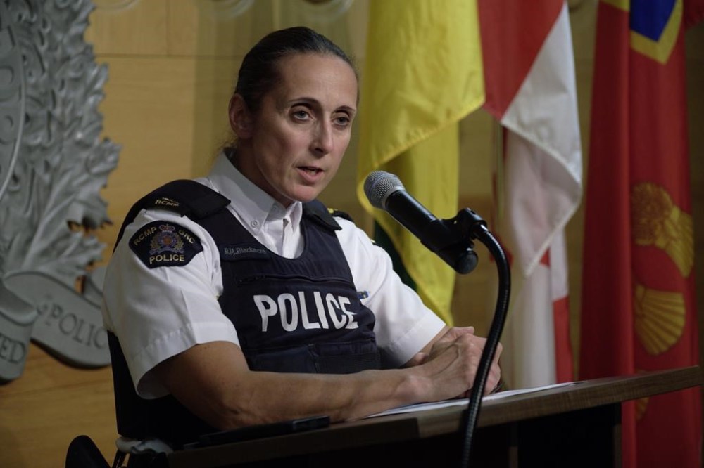 Assistant Commissioner Rhonda Blackmore speaks during a press conference at RCMP