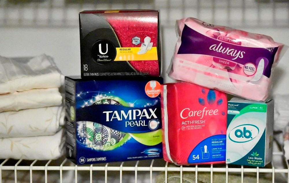 Various menstrual products are seen on Feb. 20, 2019, in Kennesaw, Ga. The Manitoba government plans to make millions of menstrual products available for free at schools, women's shelters and resource centres across the province. THE CANADIAN PRESS/AP-Mike Stewart