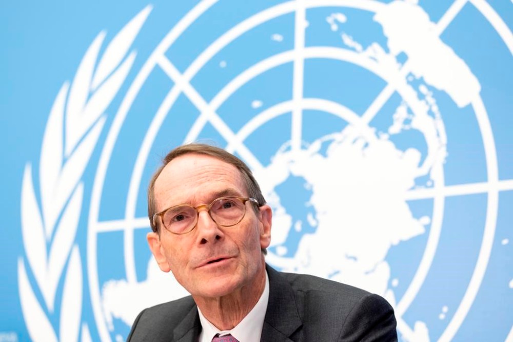 Erik Mose, Chair of the Commission of Inquiry on Ukraine, talks to the media during a press conference following an update to the UN Human Rights Council, at the European headquarters of the United Nations in Geneva, Switzerland, Friday, Sept. 23, 2022. A team of experts commissioned by the U.N.’s top human rights body to look into rights violations in Ukraine said Friday its initial investigation turned up evidence of war crimes in the country following Russia’s invasion nearly seven months ago. (Salvatore Di Nolfi/Keystone via AP)