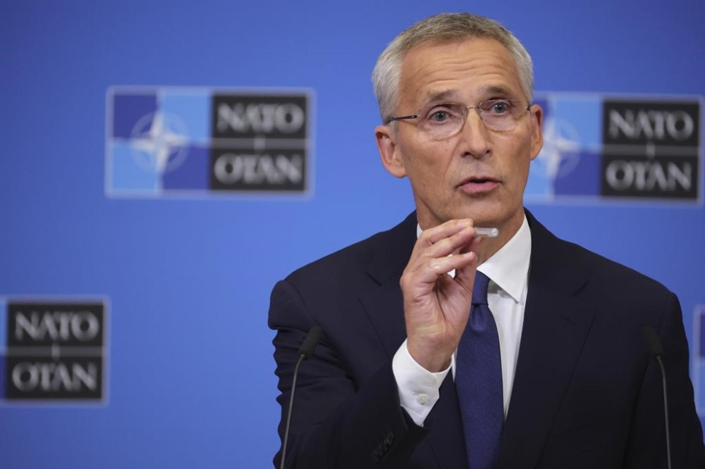 NATO Secretary General Jens Stoltenberg speaks during a media conference at NATO headquarters in Brussels, Friday, Sept. 30, 2022. (AP Photo/Olivier Matthys)