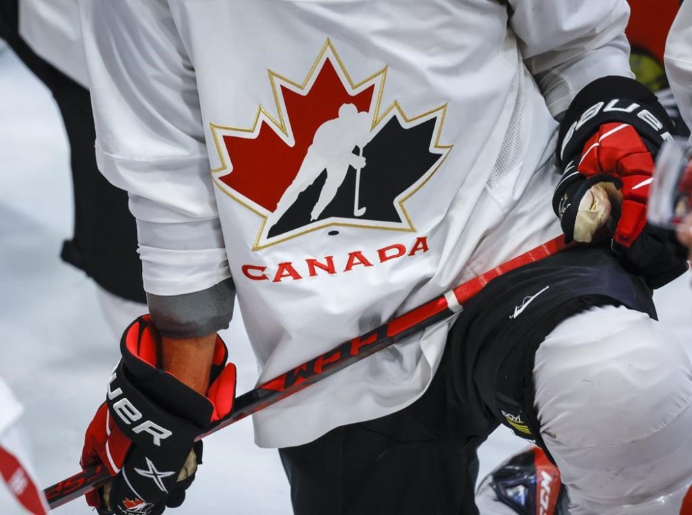 A Hockey Canada logo is shown on the jersey of a player with Canada’s National Junior Team during a training camp practice in Calgary, Tuesday, Aug. 2, 2022. Hockey Nova Scotia has