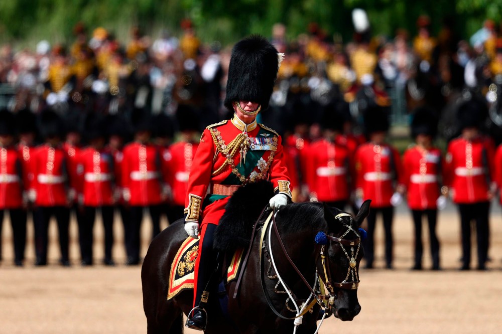 Britain's Prince Charles, Prince of Wales, in his role as Colonel of the Welsh Guards, takes part in the Trooping the Color parade, in London, last month, on the first of four days of celebrations to mark the Platinum Jubilee. (Adrian Dennis / Pool Photo via AP)