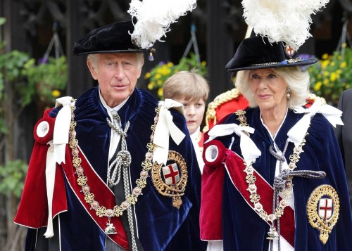 Britain's Prince Charles and Camilla, Duchess of Cornwall, attend the Order of the Garter service at Windsor Castle, in Windsor, England, last month. Chris Jackson / POOL via AP.