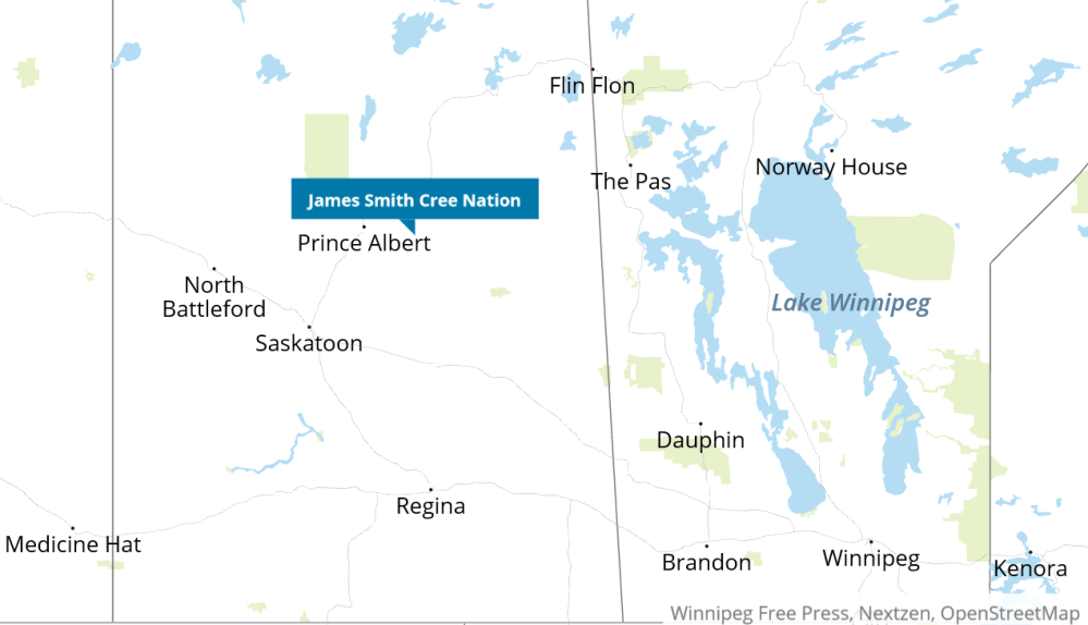 James Smith Cree Nation and the nearby village of Weldon are located northeast of Saskatoon, Sask. Rosthern, where Sanderson was arrested, is about an hour and a half southwest of the Cree Nation.