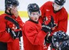 Canada’s National Junior Team defenceman Jack Thompson looks on during a training camp practice in Calgary, Tuesday, Aug. 2, 2022. Bauer Hockey is putting its partnership with Hockey Canada on ice, calling the repeated breach of trust by the national sport organization's leadership