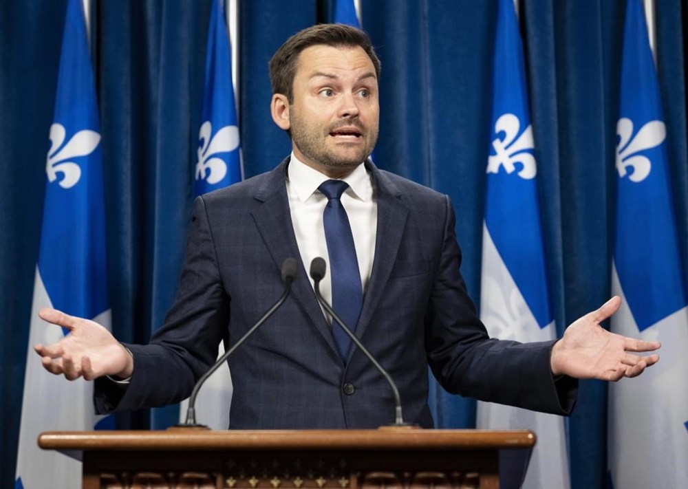 Parti Québécois Leader Paul St-Pierre Plamondon speaks at a news conference, Monday, Oct. 17, 2022 at the legislature in Quebec City. St-Pierre Plamondon told reporters he didn’t want to swear an oath to King Charles III. THE CANADIAN PRESS/Karoline Boucher