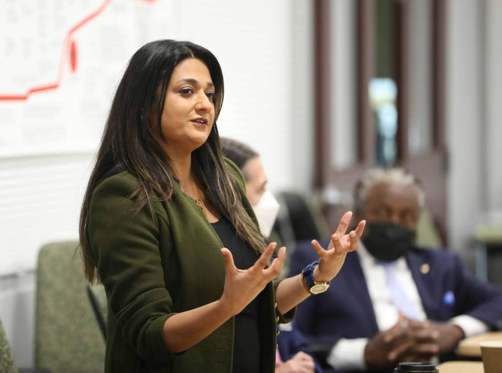 RUTH BONNEVILLE / WINNIPEG FREE PRESS
Mayoral candidate Rana Bokhari spoke in favour of safe injection sites and reiterated her promise to reallocate 10 per cent of the police budget to social services that would, among other things, work with homeless Winnipeggers.
