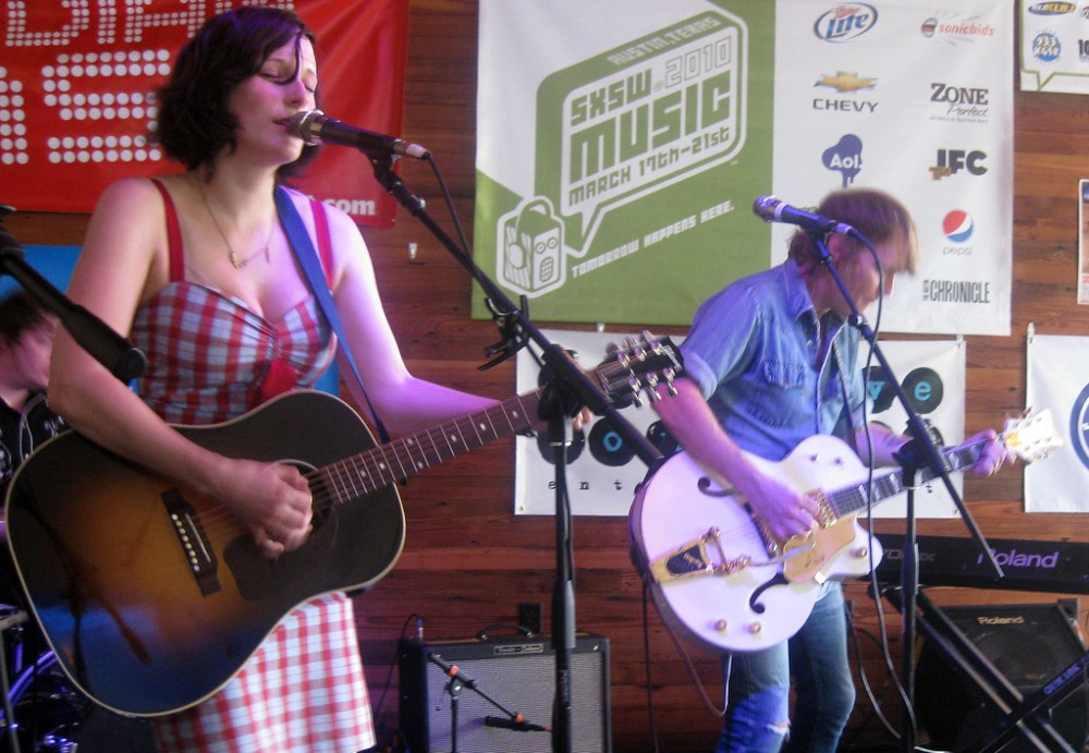 Luke Doucet (right) with Melissa McClelland in Whitehorse. Over the course of his 30-year career, he has had one guitar stolen and one guitar broken and always travels with his favourite equipment. (Laura Stone / Canwest News Service files).