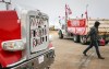 Anti-mandate demonstrators gather as a truck convoy blocks the highway the busy U.S. border crossing in Coutts, Alta., Monday, Jan. 31, 2022.THE CANADIAN PRESS/Jeff McIntosh