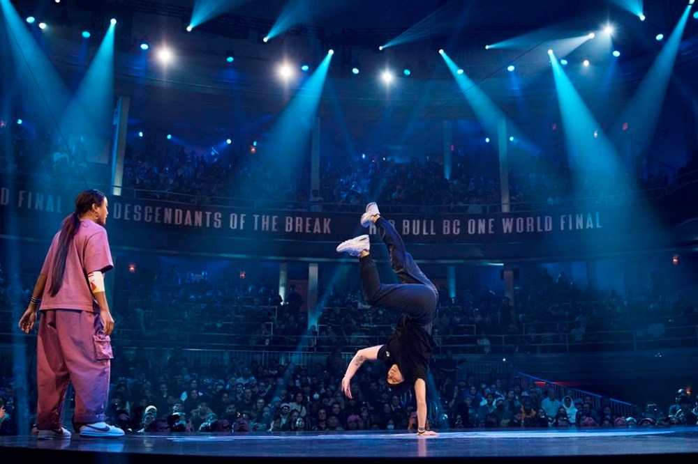 Sunny Choi, also known as B-Girl Sunny, from United States, right, competes against Logistx from the United States, left, in the B-girl Red Bull BC One World Final at Hammerstein Ballroom on Saturday, Nov. 12, 2022, in Manhattan, New York. The International Olympic Committee announced two years ago that breaking would become an official Olympic sport, a development that divided the breaking community between those excited for the larger platform and those concerned about the art form’s purity. (AP Photo/Andres Kudacki)