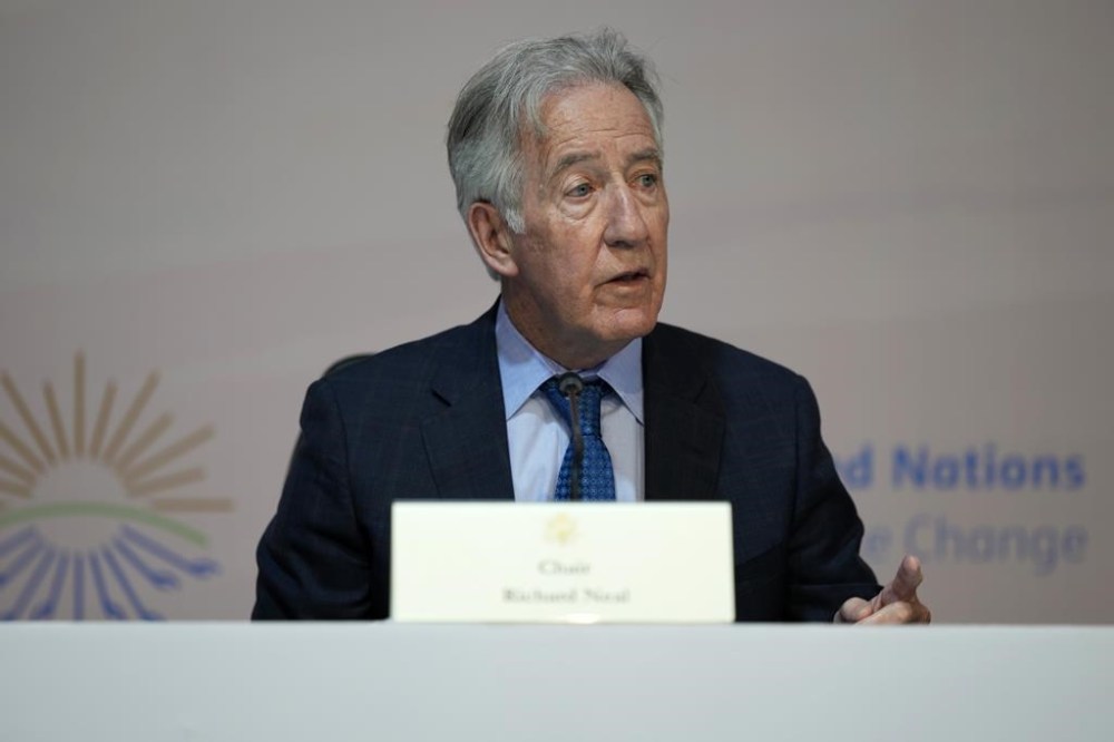 Rep. Richard Neal, D-Mass., speaks during a panel at the COP27 U.N. Climate Summit, Friday, Nov. 11, 2022, in Sharm el-Sheikh, Egypt. (AP Photo/Peter Dejong)