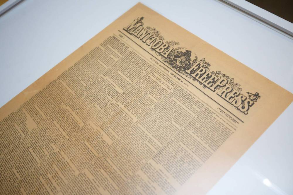 MIKE DEAL / WINNIPEG FREE PRESS
An original of the first edition of the Manitoba Free Press from November 30, 1872.