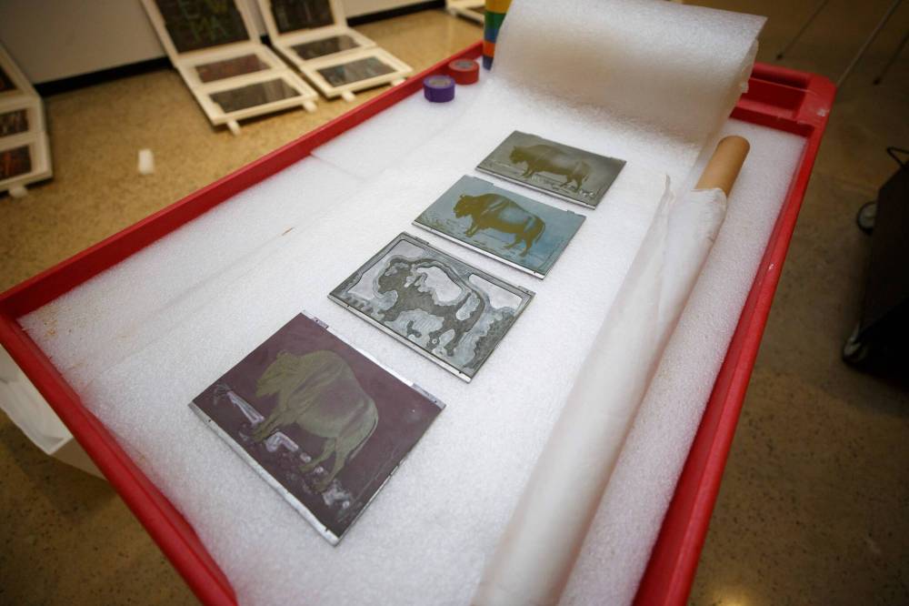 MIKE DEAL / WINNIPEG FREE PRESS
Metal plates of a bison that would have been used in the Winnipeg Free Press.