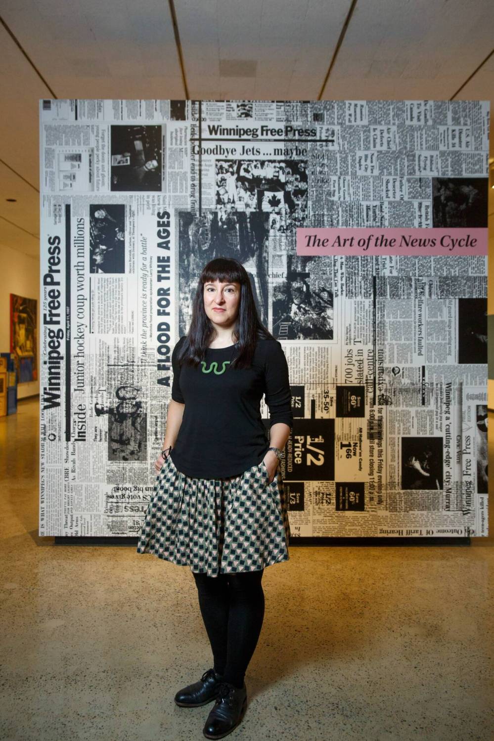MIKE DEAL / WINNIPEG FREE PRESS
Riva Symko, the Winnipeg Art Gallery’s head of collections and curator of Canadian art, curated the new exhibition, Headlines: The Art of the News Cycle.