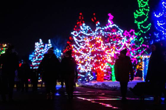 Zoo Lights attendees take in the light displays at Assiniboine Park Zoo in 2021. (Mike Sudoma / Winnipeg Free Press files)