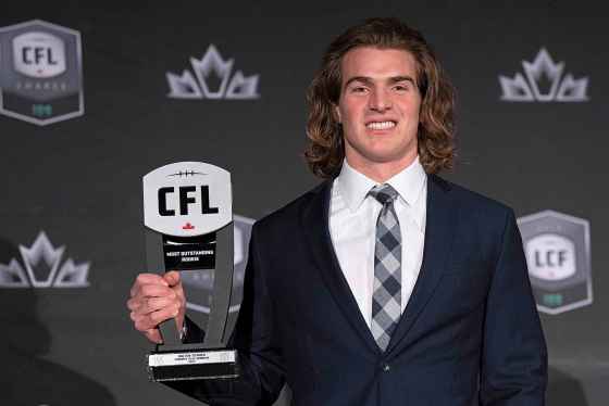 Dalton Schoen received the league’s Most Outstanding Rookie award on Thursday night in Regina. (Paul Chiasson / The Canadian Press