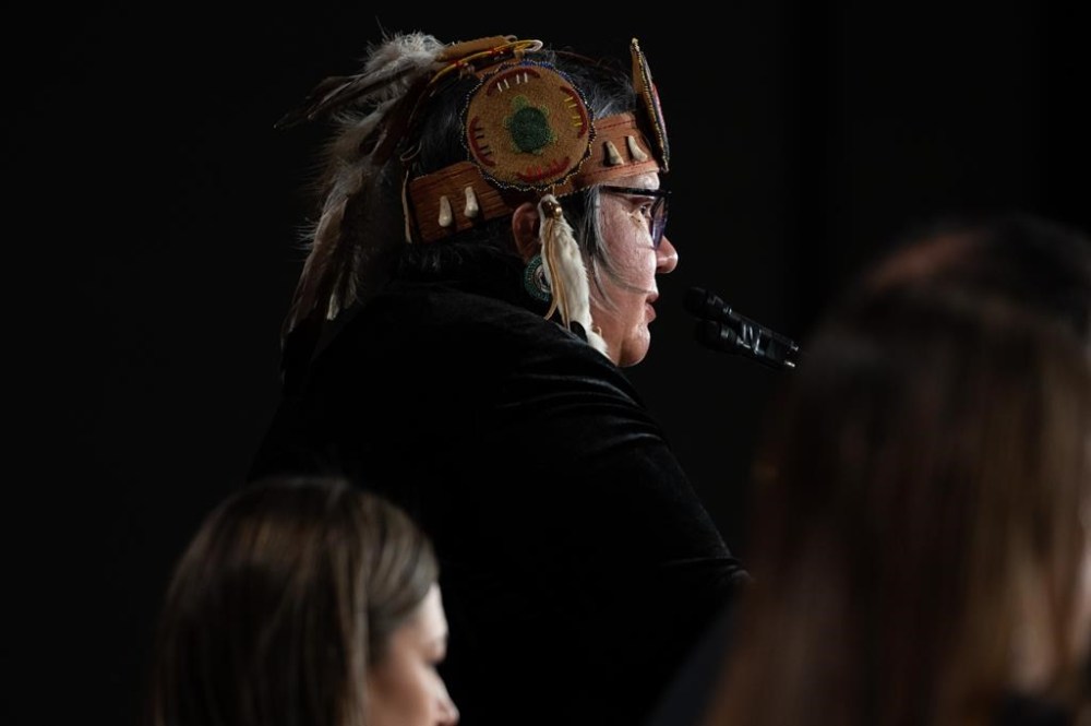 Assembly of First Nations (AFN) National Chief, RoseAnne Archibald, speaks during the AFN Special Chiefs Assembly (SCA) in Ottawa, on Tuesday, Dec. 6, 2022. Chiefs at the Assembly of First Nations are set to vote on whether to publicly oppose Prime Minister Justin Trudeau's proposed gun-control legislation. THE CANADIAN PRESS/Spencer Colby