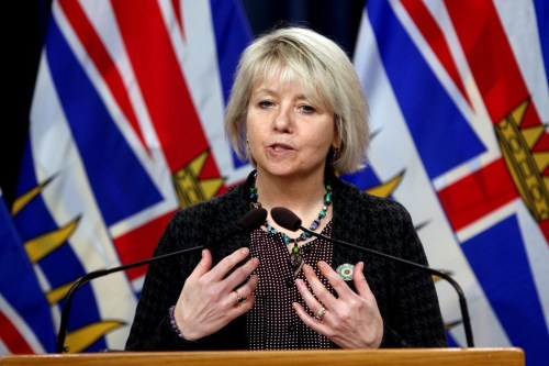 Provincial health officer Dr. Bonnie Henry speaks in the press theatre at the legislature in Victoria, B.C., on Thursday, March 10, 2022. The British Columbia government is extending its COVID-19 wage top-ups for staff at seniors facilities, but the restriction that limited those workers to one work site has been lifted. THE CANADIAN PRESS/Chad Hipolito