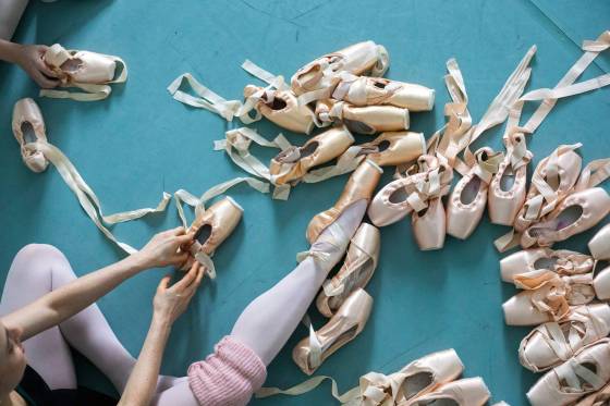 Newer, harder shoes and older, softer ones can both have a place in a single ballet, Emilie Lewis says. (Mikaela MacKenzie / Winnipeg Free Press)
