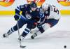Columbus Blue Jackets’ Eric Robinson (50) defends against Winnipeg Jets’ Michael Eyssimont (23) during the third period. (The Canadian Press / John Woods)