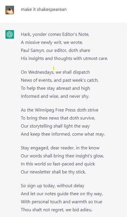 We asked ChatGPT to write a Shakespearean poem about the launch of this newsletter.
