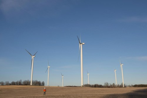 Quebec's Environment Department is introducing new rules to mitigate the impact of wind farms on bats in the province. A boy walks across a field towards wind turbines as the sun sets north of Orono, Ont., Tuesday, Dec. 18, 2018. THE CANADIAN PRESS/Doug Ives