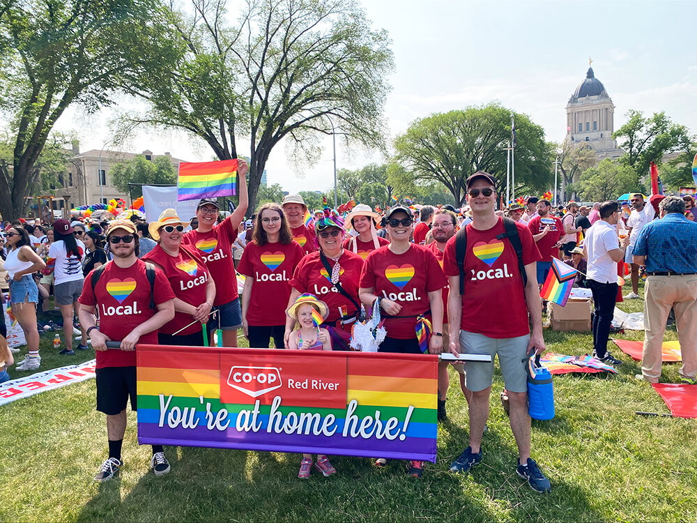 Red River Co-op employees joining the Pride Parade for the first time in 2023.