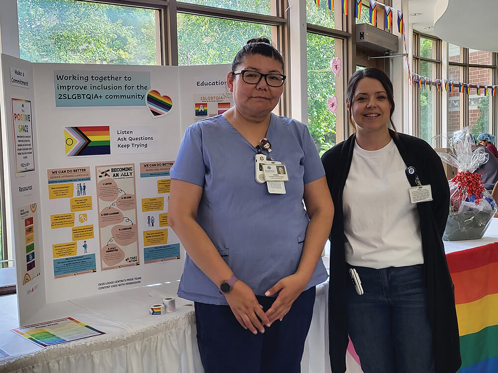 The equity, diversity and inclusion committee at Riverview Health Centre sharing information on 2SLGBTQ+ inclusivity during Pride week.