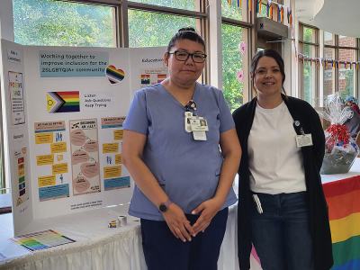 The equity, diversity and inclusion committee at Riverview Health Centre sharing information on 2SLGBTQ+ inclusivity during Pride week.