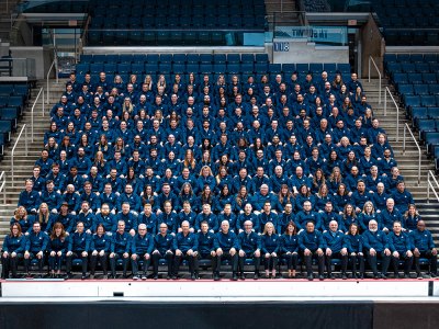 Full-time employees at True North Sports + Entertainment kick off the 2023-24 season with a group photo at their annual TN Summit day of learning and development.