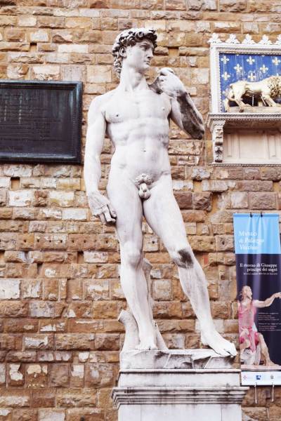 Photos by Steve Macnaull / Free Press
                                An exact replica of Michelangelo&rsquo;s 5.2-metre-tall David sculpture stands in the Piazza della Signoria in Florence, Italy.