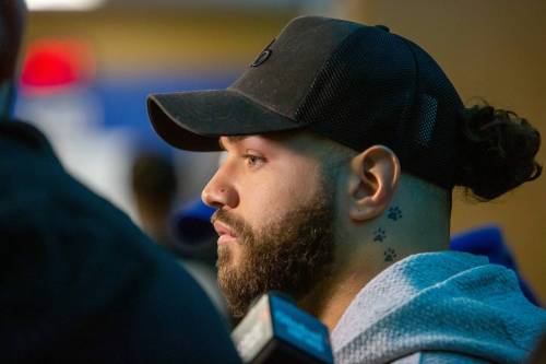 BROOK JONES/FREE PRESS
                                Winnipeg Blue Bombers running back Brady Oliveira talks with members of the media.