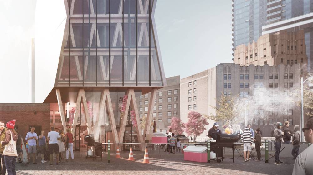 SUPPLIED
The proposed seven-storey mixed-use development is designed to be built with mass timber, in a diagrid formation to keep the building from swaying with wind.