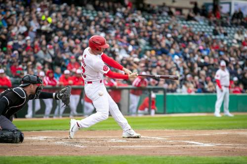 BROOK JONES / FREE PRESS FILES
                                Goldeyes outfielder Max Murphy hit his career 93rd and 94th home runs in Wednesday’s game against the Chicago Dogs, setting a new Fish franchise record.