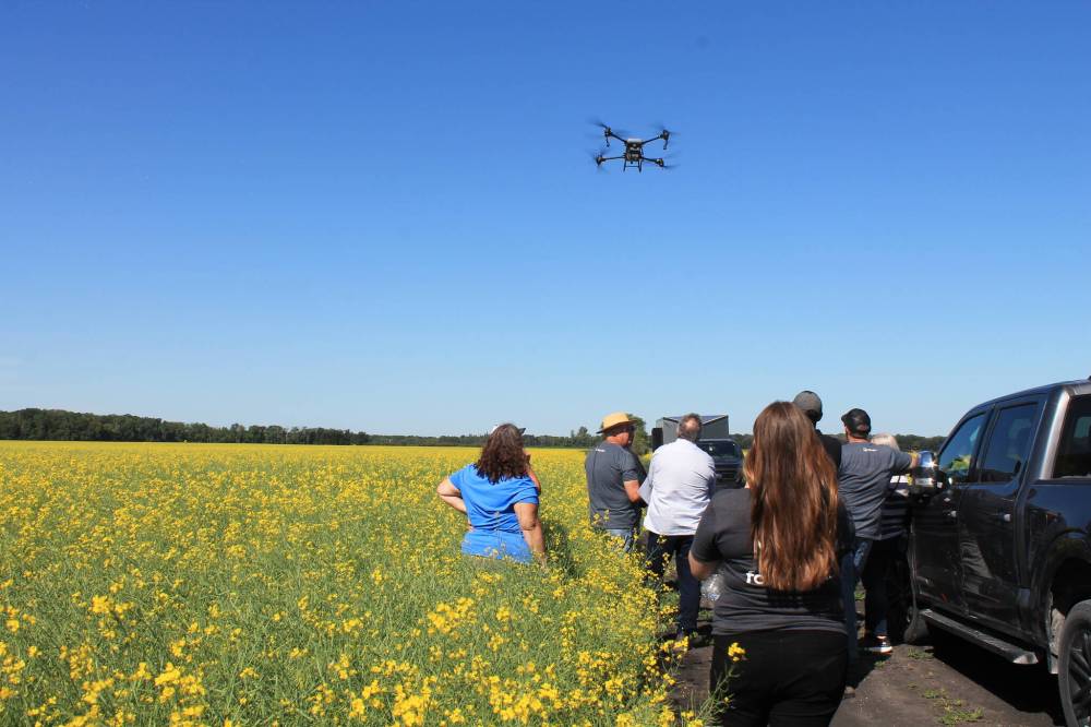SUPPLIED
A drone-mapping tech demonstration takes place at Innovation Farms, the Manitoba field space EMILI uses for testing new ag technology.