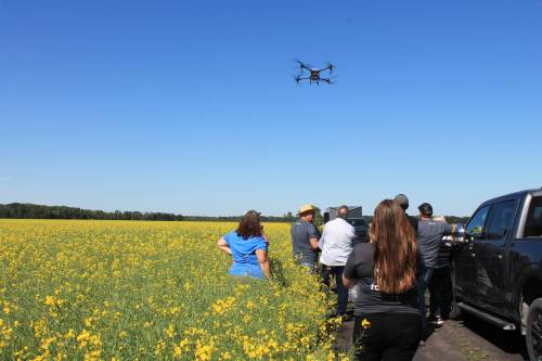SUPPLIED
                                A drone-mapping tech demonstration takes place at Innovation Farms, the Manitoba field space EMILI uses for testing new ag technology.