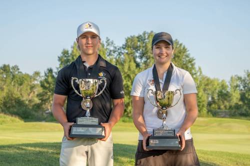 Golf Manitoba photos
                                Spence Mott (left) had an up-and-down round Wednesday while Addison Kartusch repeated her women’s triple-crown triumph from last year.