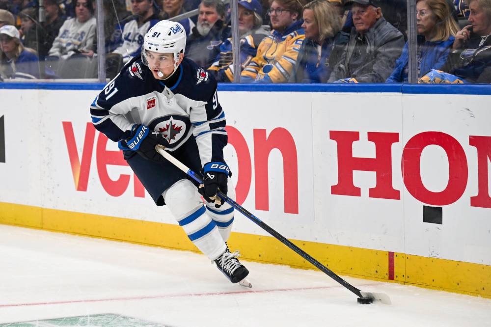 Connor Hamilton / THE ASSOCIATED PRESS FILES
Winnipeg Jets’ Cole Perfetti is also a prospect to replace Nikolaj Ehlers, and his resumé speaks for itself having been responsible for the “Manitoba Miracle” goal in Game 7 against the St. Louis Blues back in May.