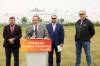 Tim Smith / Brandon Sun
                                Manitoba Agriculture Minister Ron Kostyshyn speaks with Municipal and Northern Relations Minister Glen Simard (from left), director of operations for Canada Packers Inc. Rob Ackerblade and Maple Leaf Foods plant manager Jim Brown standing by in Brandon Wednesday.