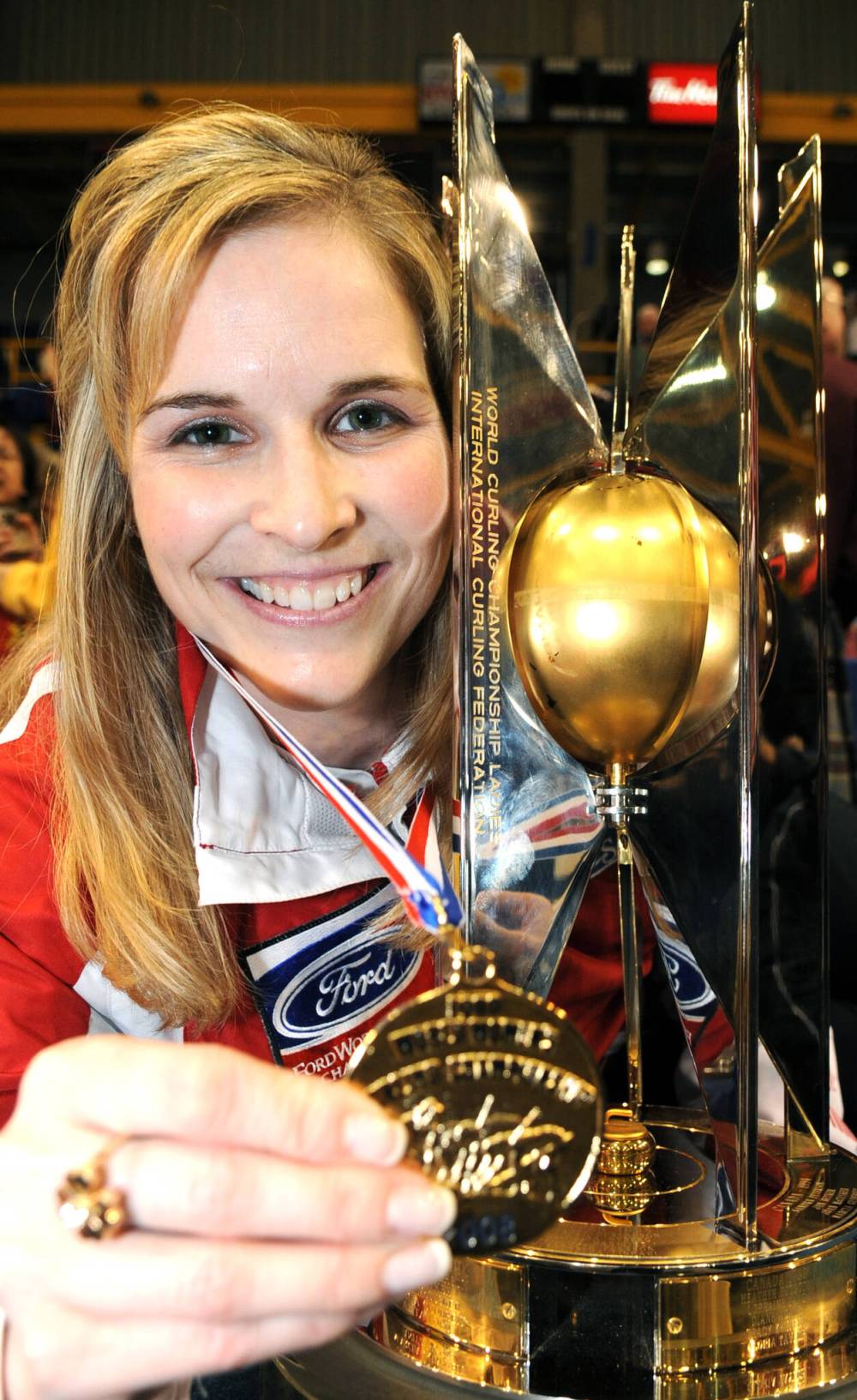 Michael Burns photo
Jones poses with the 2008 World Women’s Curling Championship after winning the final against China in Vernon, B.C.